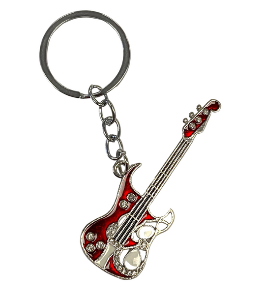 Electric Guitar Keychain - Jewel - Silver - Red or Blue