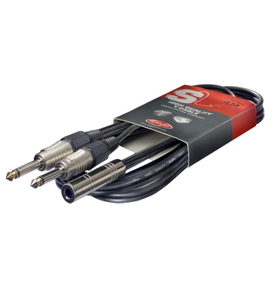 Stagg 10ft. Y Cable - 1/4 Inch Jack Female -  2 x 1/4 Inch Male