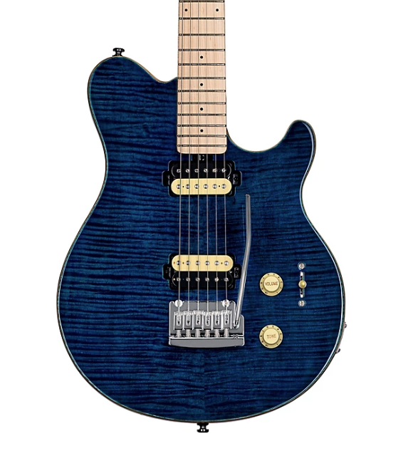 Sterling by Music Man S.U.B. Axis Flame Maple Top Electric Guitar Neptune Blue